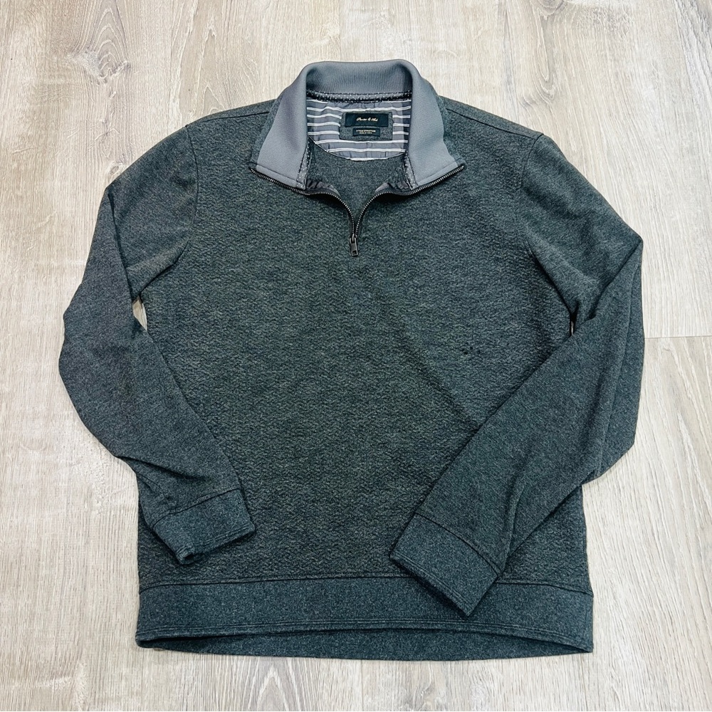 Porter & Ash sweater Men Gray 1/4 Zip 2 Tone Structure Stretch Long Sleeve L